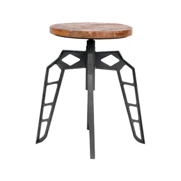 Szary stołek z siedziskiem z drewna mango LABEL51 Pebble