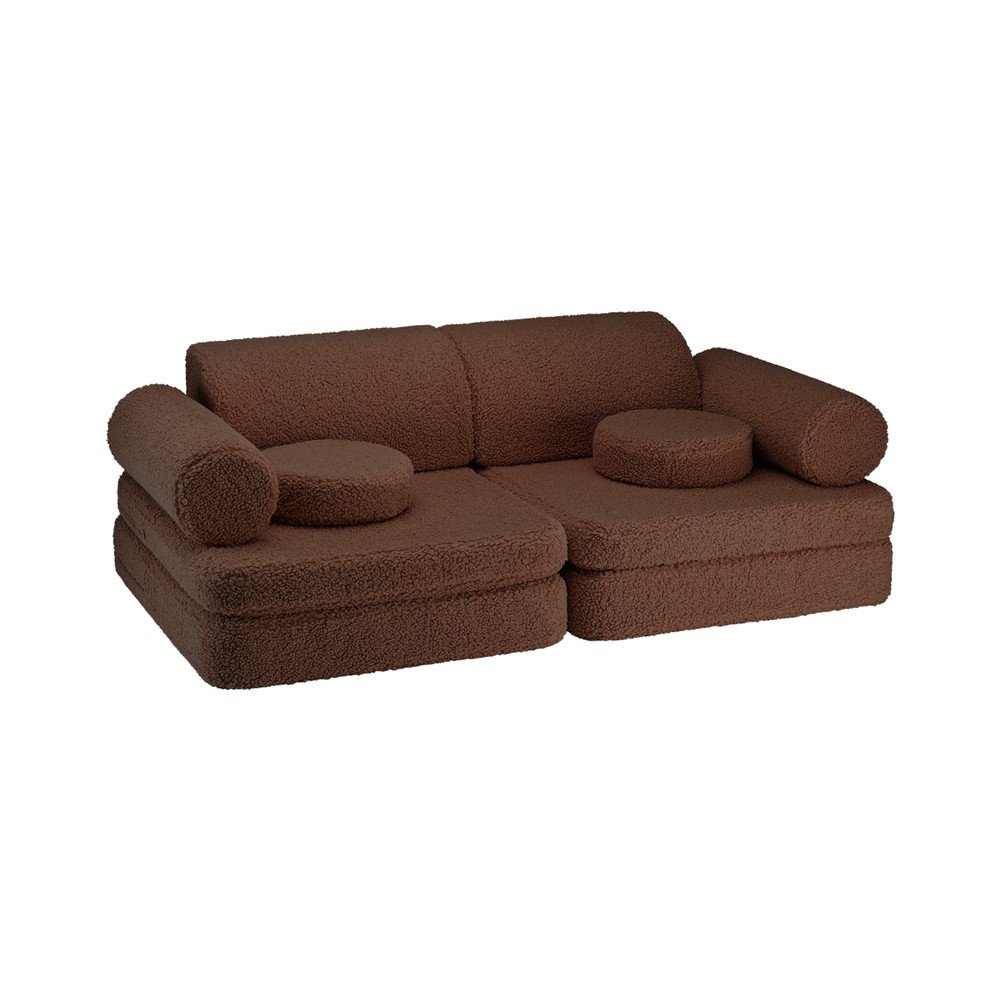 Ciemnobrązowa poduszka na sofę dziecięcą z materiału bouclé Warm Hazel – Wigiwama