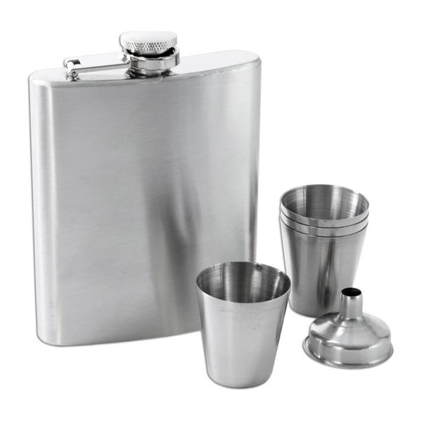 Nierdzewny komplet piersiówki i 4 kieliszków Orion Home