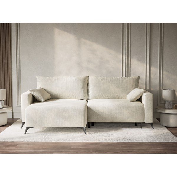 Kremowy rozkładany/ze schowkiem narożnik z tkaniny szenilowej (lewostronny/z szezlongiem) Leon – Maison de Rêve-image-1