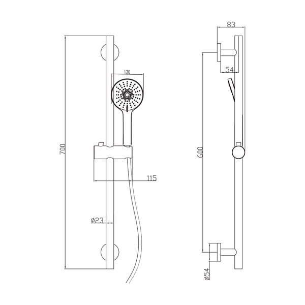 Zestaw prysznicowy z mosiądzu w kolorze matowej czerni ze słuchawką prysznicową i suwakiem 70 cm – Sapho-image-3