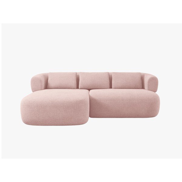 Jasnoróżowy narożnik z materiału bouclé (lewostronny/z szezlongiem) Jenny – Micadoni -image-1