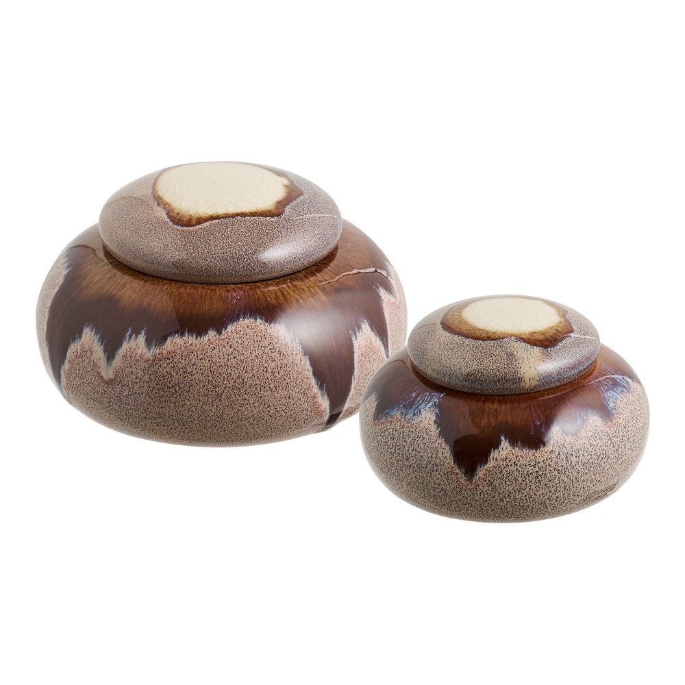 Brązowe ceramiczne pojemniki dekoracyjne zestaw 2 szt. ø 15x8,5 cm – House Nordic
