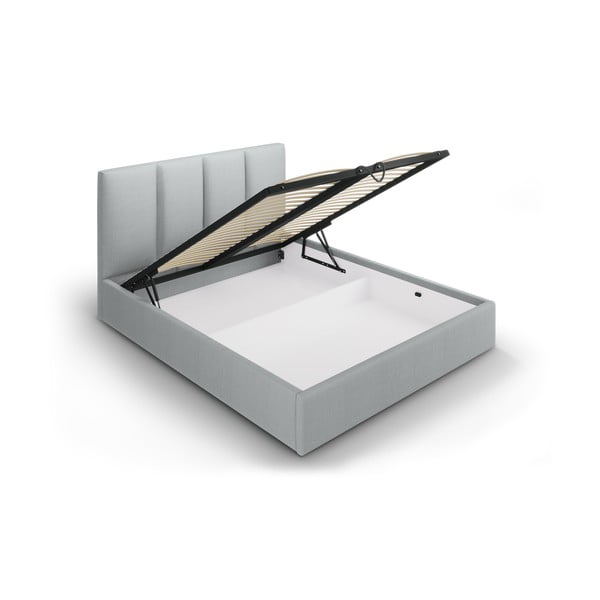 Szare tapicerowane łóżko dwuosobowe ze schowkiem ze stelażem 180x200 cm Juniper – Mazzini Beds-image-3