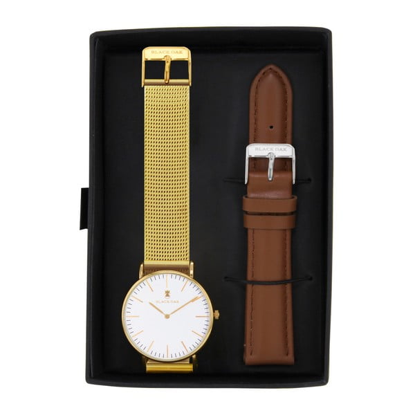 Komplet złotych zegarków damskich z paskami Black Oak Steel 