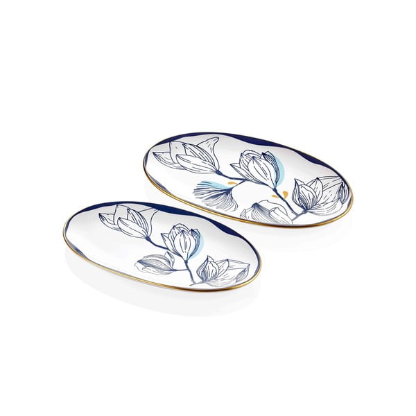 Zestaw 2 białych porcelanowych talerzy w niebieskie kwiatki Mia Bleu-image-2
