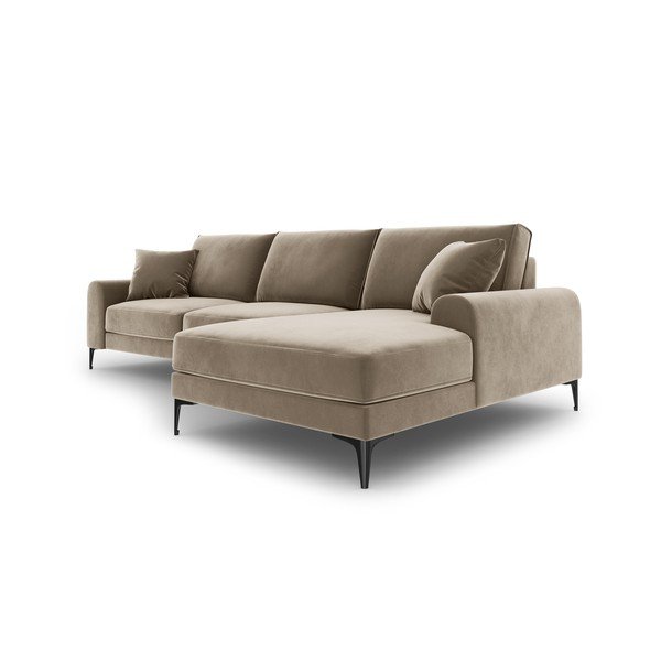 Beżowy aksamitny narożnik Mazzini Sofas Madara, prawostronny-image-4
