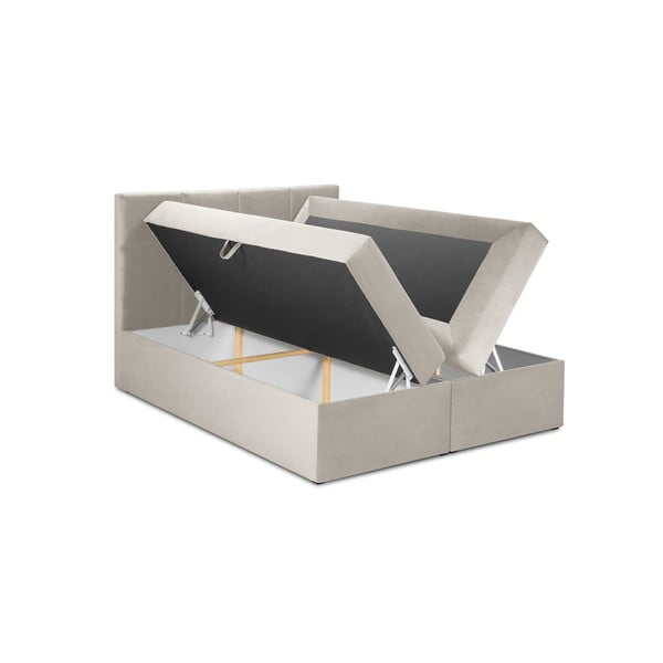 Beżowe łóżko boxspring ze schowkiem 160x200 cm Mimicry – Mazzini Beds-image-3