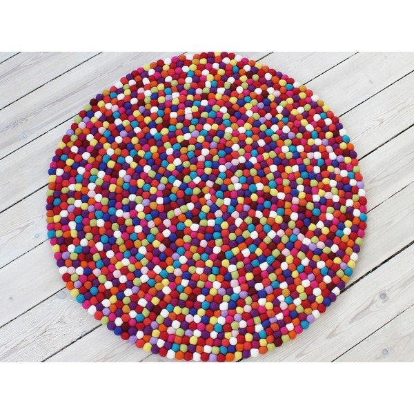 Ciemnoczerwony wełniany dywan kulkowy Wooldot Ball Rugs, ⌀ 120 cm-image-1