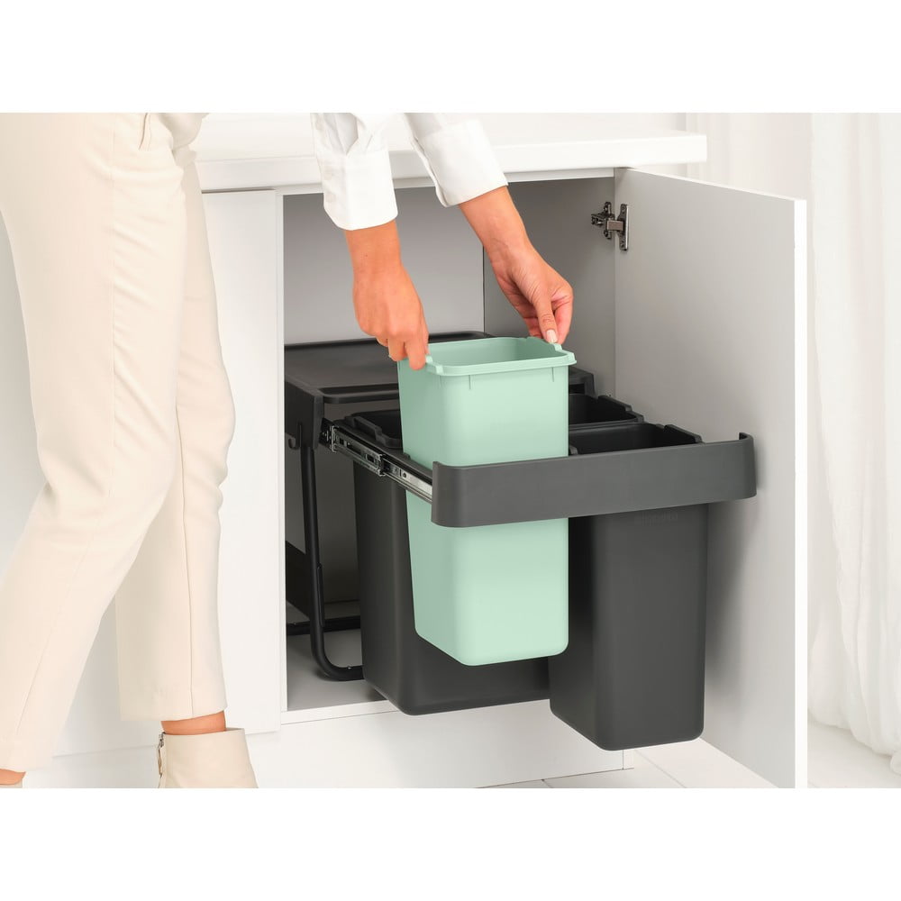 Miętowo-ciemnoszary plastikowy kosz na śmieci do segregacji odpadów do zabudowy 40 l Sort&Go – Brabantia (zdjęcie 6)