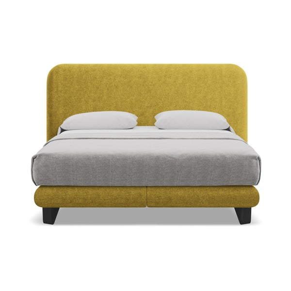 Musztardowe łóżko kontynentalne 160x200 cm Ilima – Makamii-image-2
