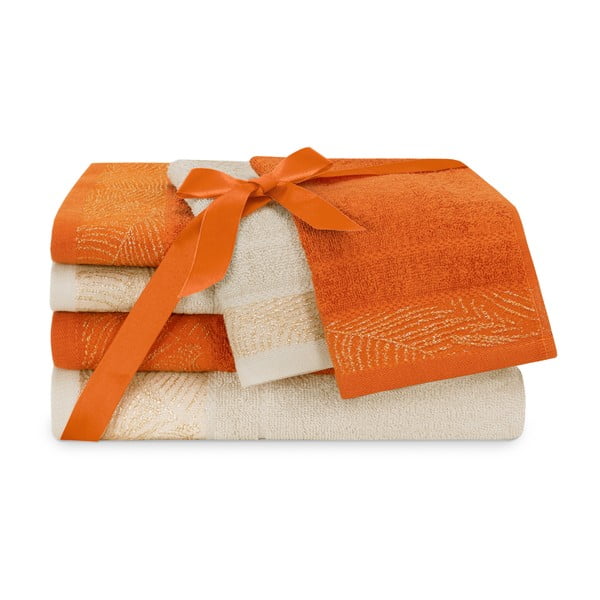 Pomarańczowe/beżowe bawełniane ręczniki zestaw 6 szt. frotte Bellis – Restilo-image-2