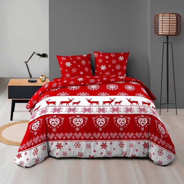 Czerwona pościel dwuosobowa z mikfroflaneli 240x220 cm Floconette – douceur d'intérieur-image-1