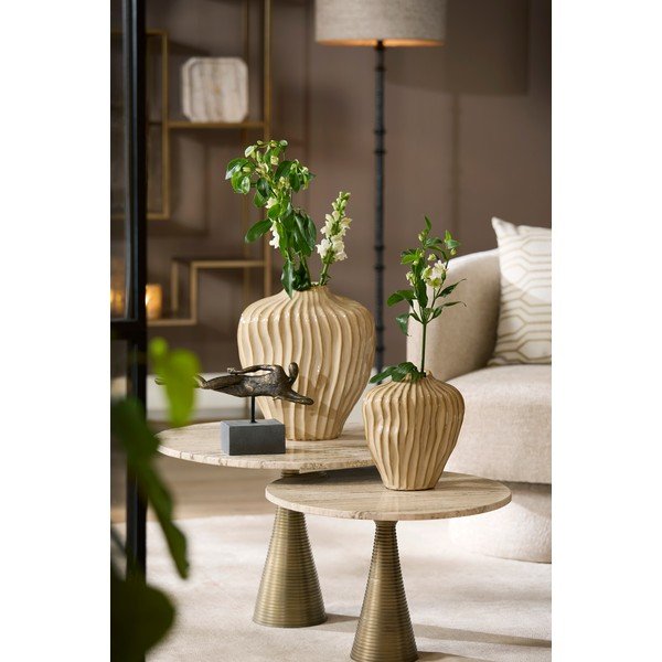 Okrągły stolik z kamiennym blatem w kolorze brązu/w jasnym naturalnym kolorze ø 50 cm Bahia – Light & Living-image-1