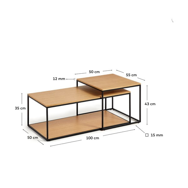 Okrągłe stoliki z blatem w dekorze dębu zestaw 2 szt. 50x100 cm Yoana – Kave Home-image-4