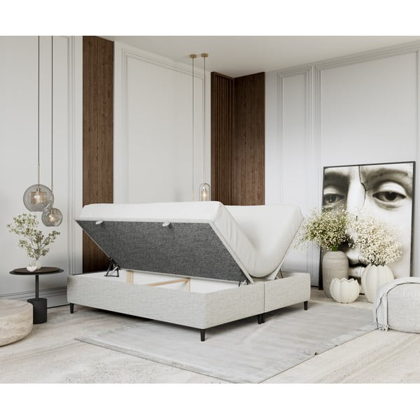 Jasnoszare tapicerowane łóżko dwuosobowe ze schowkiem 160x200 cm Tate – Maison de Rêve-image-2