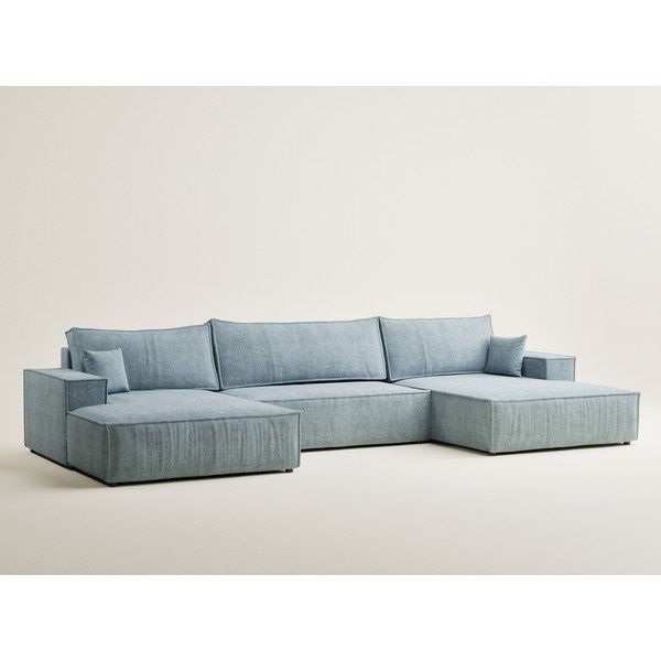 Jasnoniebieski rozkładany/ze schowkiem narożnik z tkaniny szenilowej (w kształcie litery U) Kyoto – Maison de Rêve-image-2