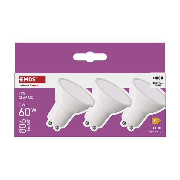 Żarówki LED z neutralnym światłem z gwintem GU10 zestaw 3 szt., 7 W – EMOS-image-1