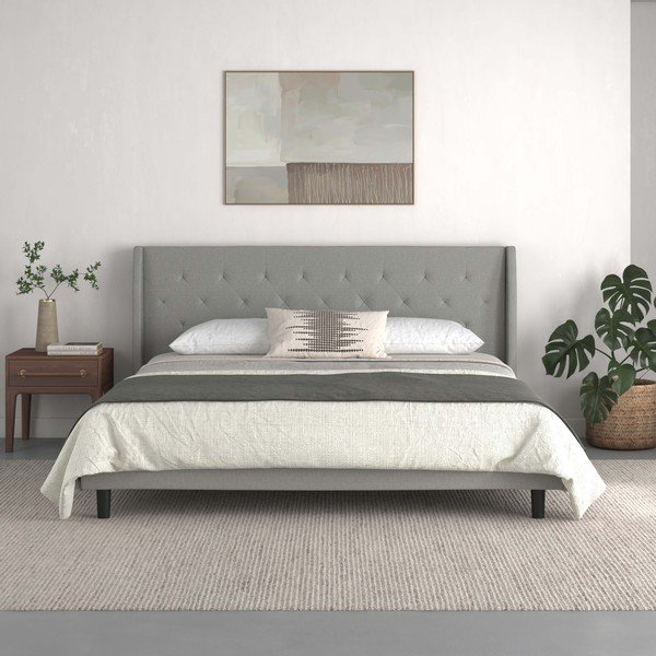 Szare tapicerowane łóżko dwuosobowe 180x200 cm Her Majesty – Støraa-image-2