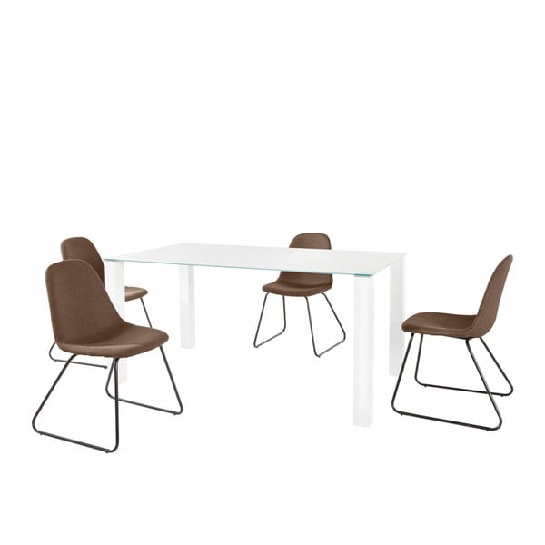 Komplet białego stołu i 4 ciemnobrązowych krzeseł Støraa Dante Colombo Duro