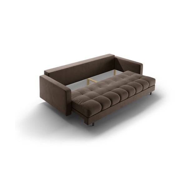 Brązowa aksamitna rozkładana sofa ze schowkiem 222 cm Bali – Cosmopolitan Design-image-4