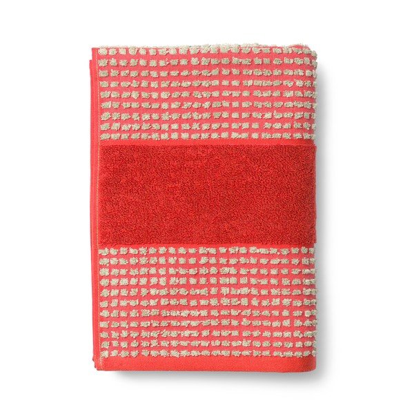 Czerwony ręcznik kąpielowy z bawełny organicznej frotte 70x140 cm Check – JUNA