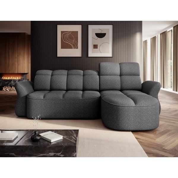 Ciemnoszary aksamitny rozkładany/ze schowkiem narożnik (prawostronny/z szezlongiem) Beneth – ELTAP-image-1