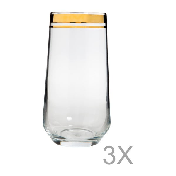 Zestaw 3 wysokich szklanek ze złotą krawędzią Mezzo Roma, 250 ml
