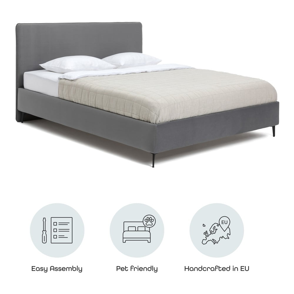 Szare tapicerowane łóżko dwuosobowe ze stelażem 180x200 cm Noira Slim – Bonami Selection (zdjęcie 8)
