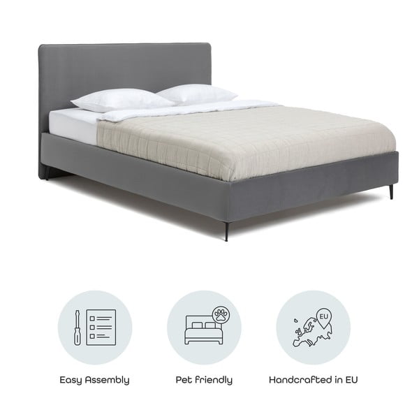 Szare tapicerowane łóżko dwuosobowe ze stelażem 180x200 cm Noira Slim – Bonami Selection-image-4