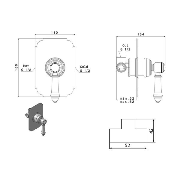 Bateria prysznicowa podtynkowa w kolorze brązu (1 otwór) Vienna – Sapho-image-1