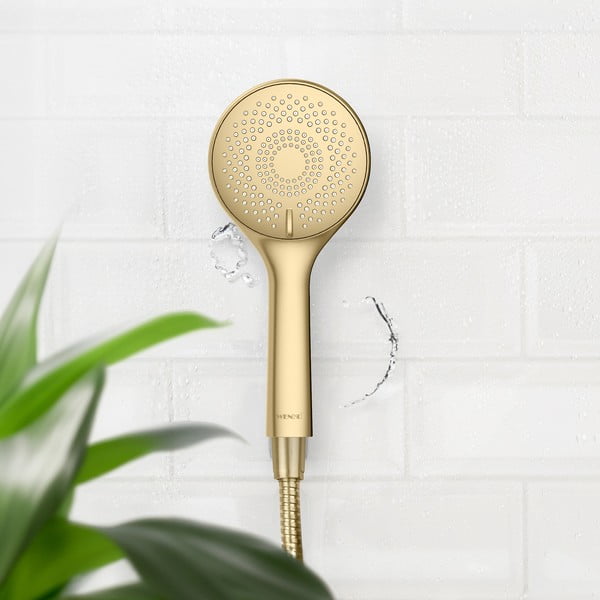 Plastikowa słuchawka prysznicowa z funkcją oszczędzania wody w kolorze matowego złota ø 11 cm Watersaving System – Wenko-image-1