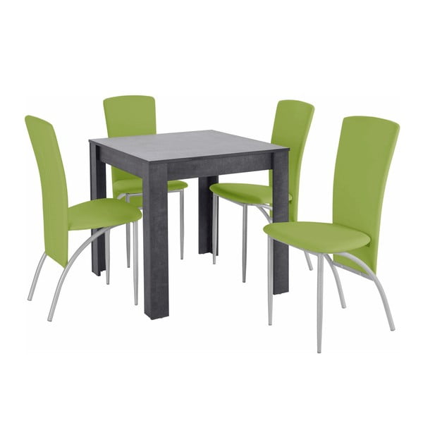 Komplet stołu i 4 zielonych krzeseł Støraa Lori Nevada Duro Slate Green