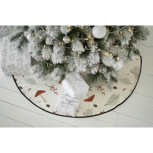 Biały bawełniany okrągły dywan pod choinkę ze świątecznym motywem odpowiedni do prania ø 133 cm Toadstool – Butter Kings-image-1