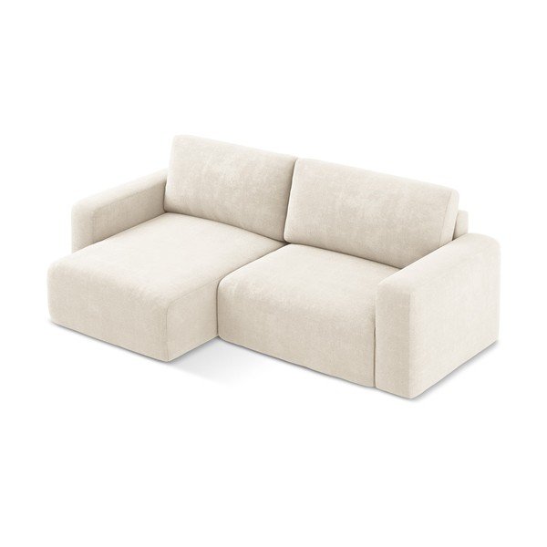 Kremowy rozkładany/ze schowkiem narożnik z tkaniny szenilowej (lewostronny/z szezlongiem) Kona – Makamii-image-3