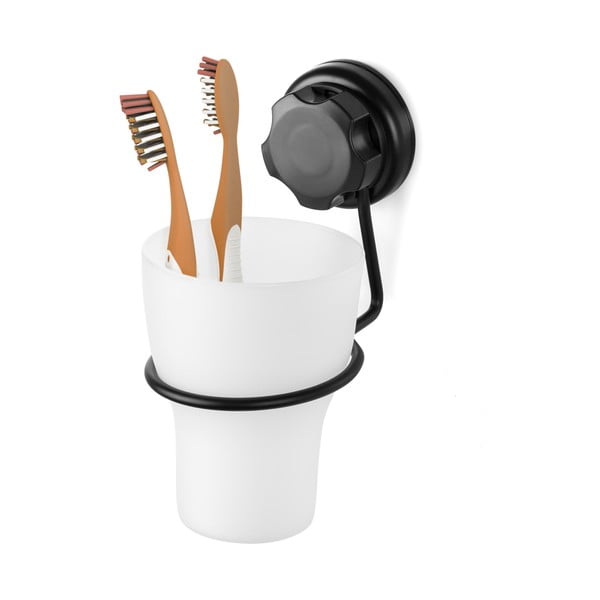 Czarny samoprzylepny metalowy kubek na szczoteczki do zębów Bestlock Black – Compactor-image-4