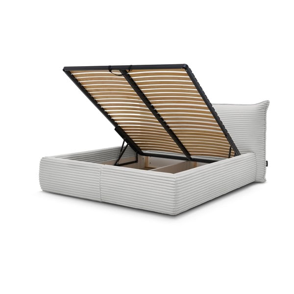 Jasnoszare tapicerowane łóżko dwuosobowe ze schowkiem i stelażem 160x200 cm Jade – Bobochic Paris-image-3