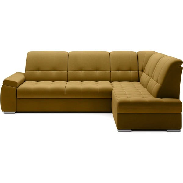 Żółty aksamitny rozkładany/ze schowkiem narożnik (prawostronny/w kształcie litery L) Sado – ELTAP