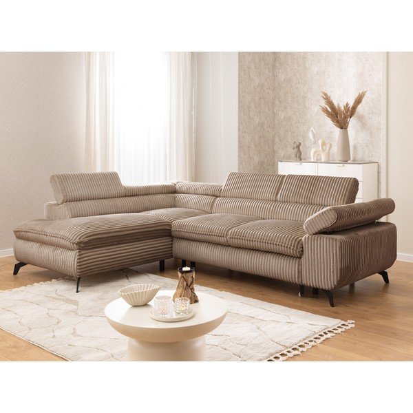 Brązowy sztruksowy narożnik (lewostronny/w kształcie litery L) Marbeya  – Ropez-image-1