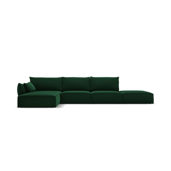 Ciemnozielony aksamitny narożnik (lewostronny/z szezlongiem) Vanda – Mazzini Sofas