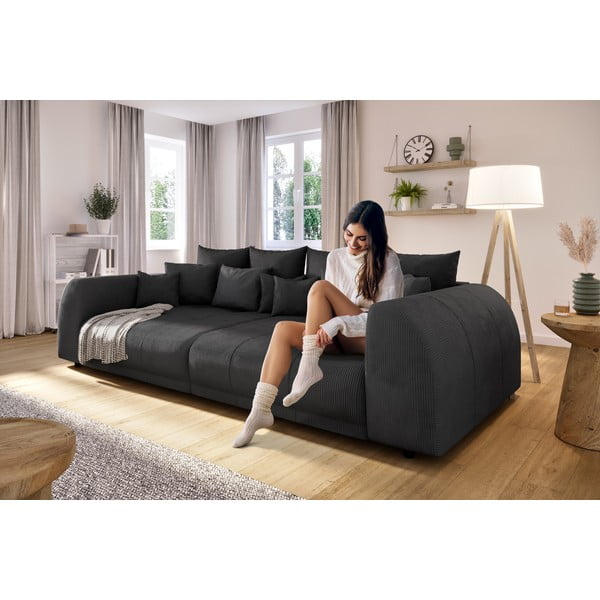 Czarna sztruksowa sofa 310 cm Vanessa – Ropez-image-4