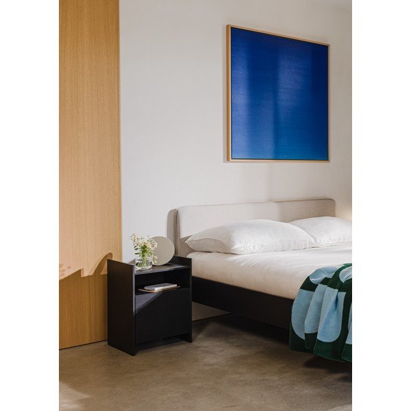 Czarne tapicerowane/z płyty wiórowej łóżko dwuosobowe ze stelażem 200x200 cm Streiko – noo.ma-image-2