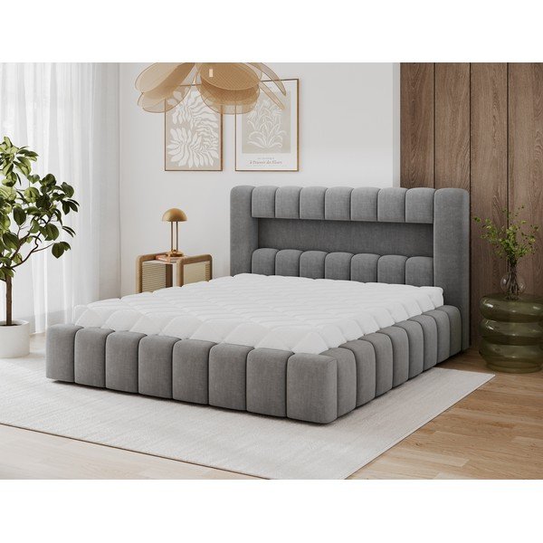 Szare tapicerowane łóżko dwuosobowe ze schowkiem ze stelażem 180x200 cm Lamica – ELTAP-image-2