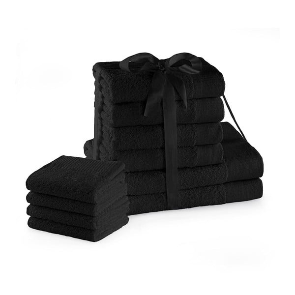 Czarne bawełniane ręczniki zestaw 10 szt. frotte Amari – Restilo