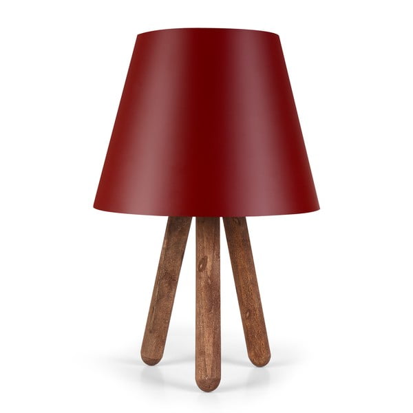Czerwona lampa stołowa z konstrukcją z drewna bukowego Kira
