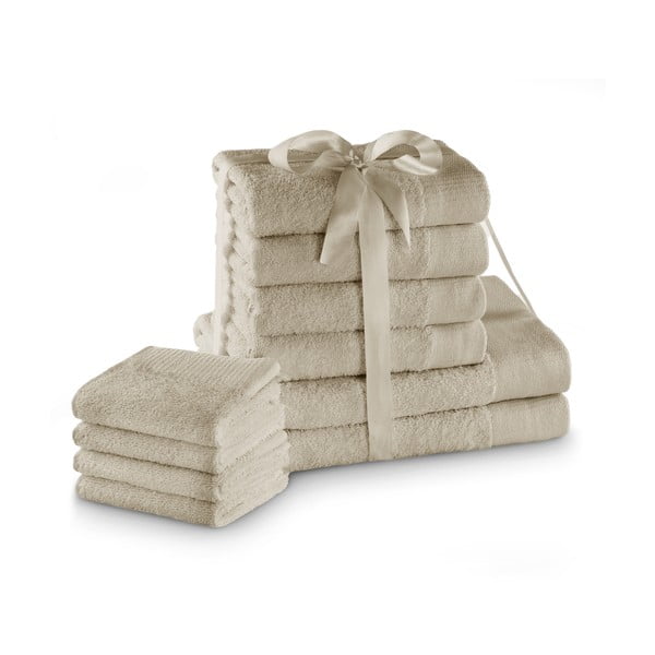 Beżowe bawełniane ręczniki frotte zestaw 10 szt. Amari – AmeliaHome