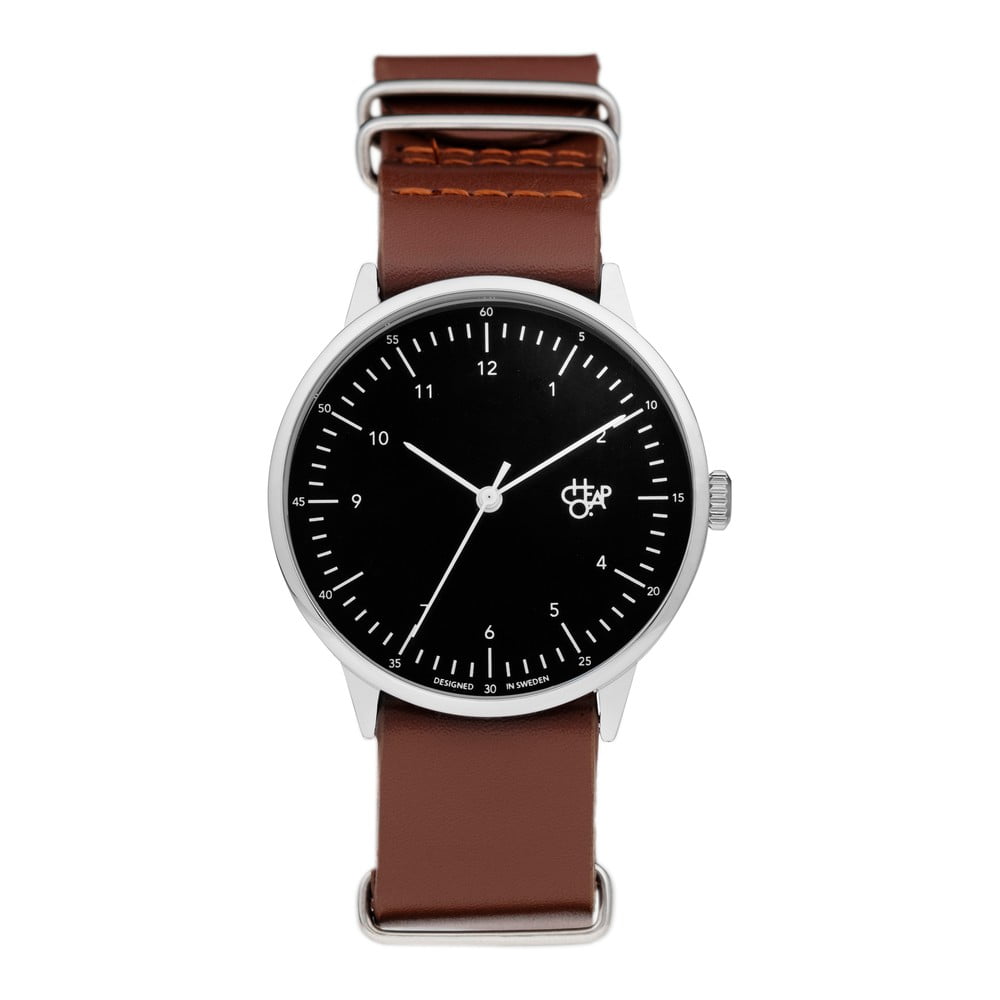 Zegarek z brązowym paskiem i czarnym cyferblatem CHPO Harold