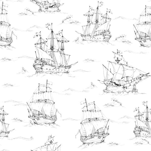 Dziecięca tapeta Dekornik Black&White Ships, 100x280 cm