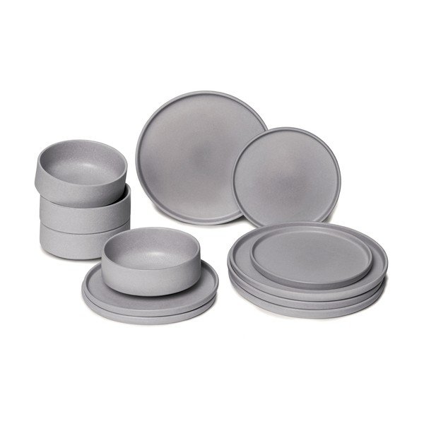 12-częściowy zestaw szarych naczyń kamionki Bonami Selection Malia