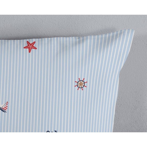 Biało-niebieska bawełniana pościel jednoosobowa 140x200 cm Yachtclub – Good Morning-image-3